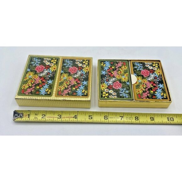 Vintage Crown Plastic Coated Playing Cards Double Deck Floral W/ Case Retro USA - Picture 8 of 16